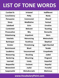 Tone Words Words To Describe Tone Vocabulary Point