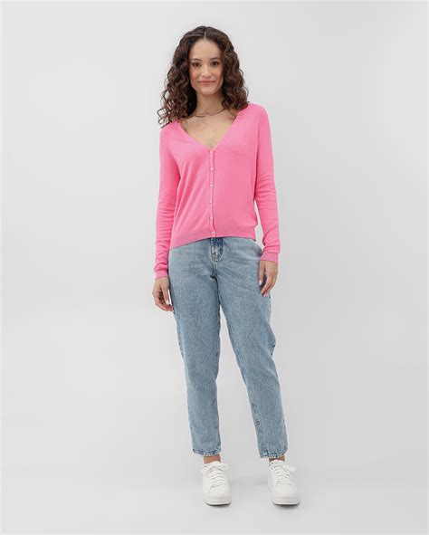 Riachuelo Cardigan Feminino Tricot Decote V Rosa Pool Basics By