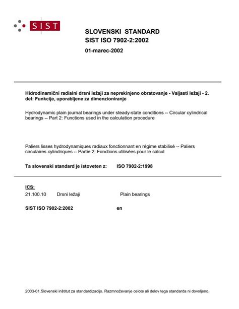 ISO 7902-2:1998 - Hydrodynamic plain journal bearings under steady ...