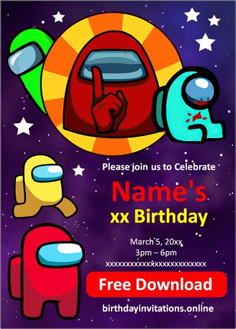 Among Us Birthday Invitations Birthday Invitations