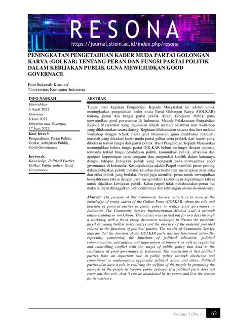Pdf Peningkatan Pengetahuan Kader Muda Partai Golongan Karya Golkar