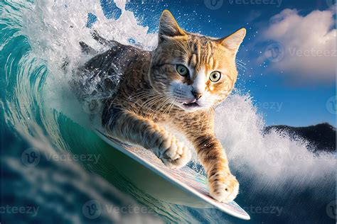 Cat Surfing In Hawaii Like A Pro Surger Illustration 23935314 Stock