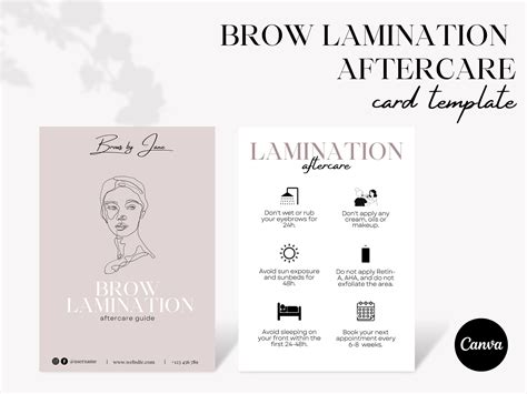 Brow lamination aftercare card template brow tech template brow ...