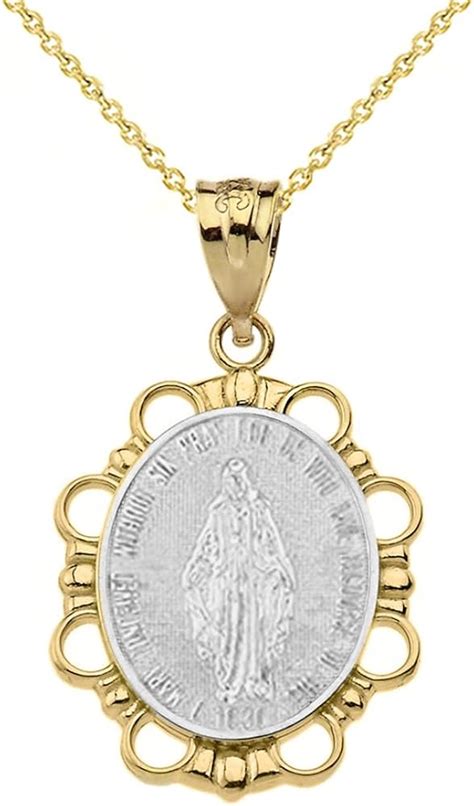 14k Two Tone Gold Miraculous Medal Of Blessed Virgin Mary