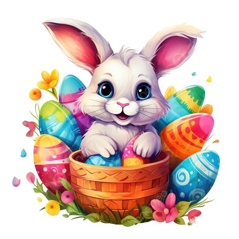 Colored Easter Eggs Basket Happy Day Bunny Free Png Generative Ai Cute Easter Bunny Png Free