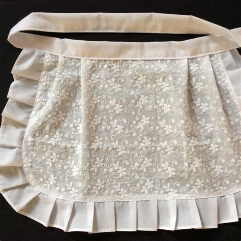 Large White Eyelet Apron With Ruffle French Maid Apron Etsy