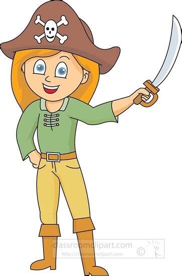 Pirate Clipart Pirate Girl With Pirate Hat Holding Sword Clipart