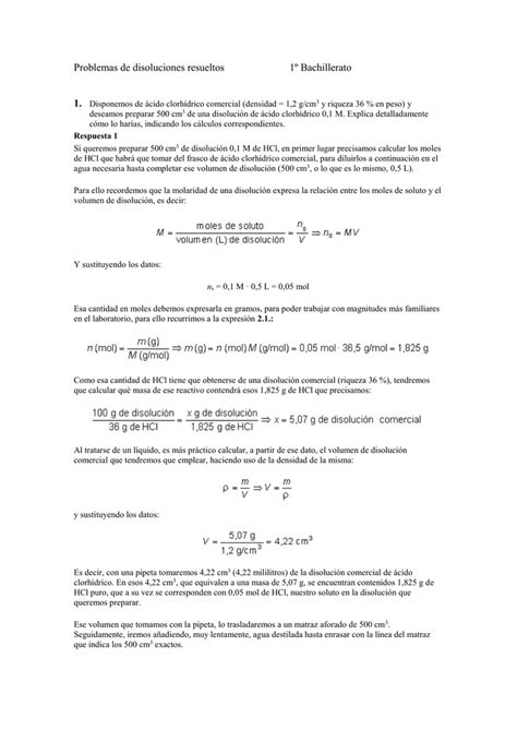 Problemas de disoluciones resueltos 1º Bachillerato