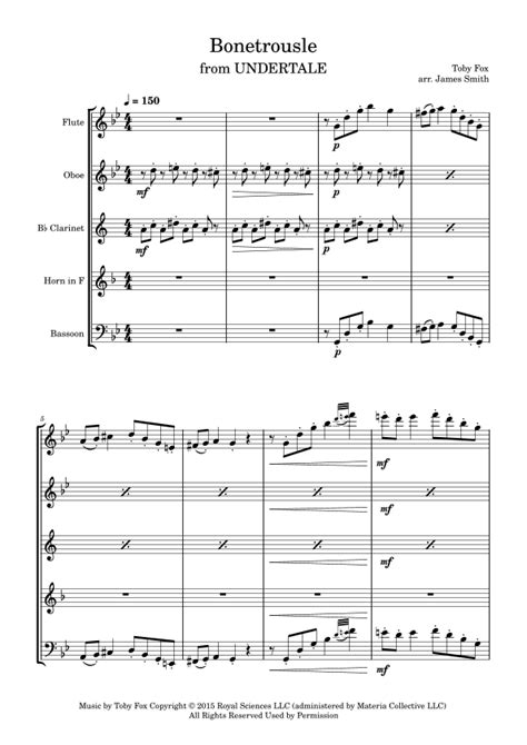 Bonetrousle Arr James Smith Sheet Music Toby Fox Woodwind Ensemble