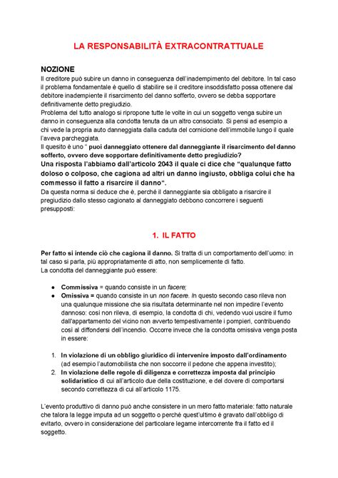 La responsabilità extracontrattuale parte 1 Appunti di Diritto