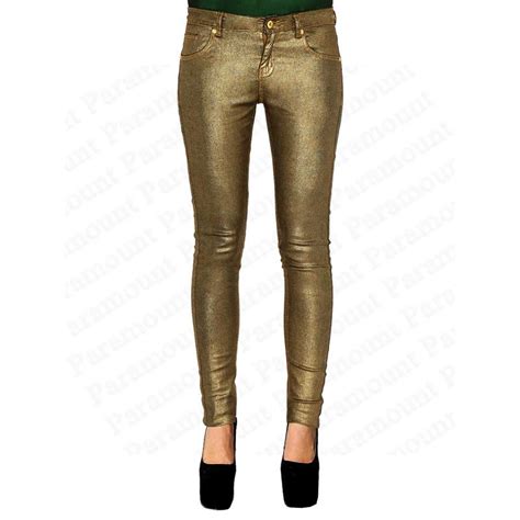 Metallic Disco High Shine Stretch Skinny Fit Womens Party Jeans Pants Trousers S Ebay