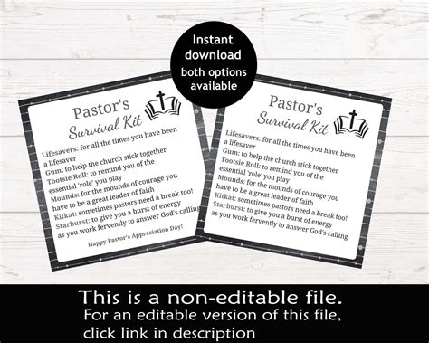 Pastors Survival Kit Printable Survival Kit Pastor Appreciation Gift