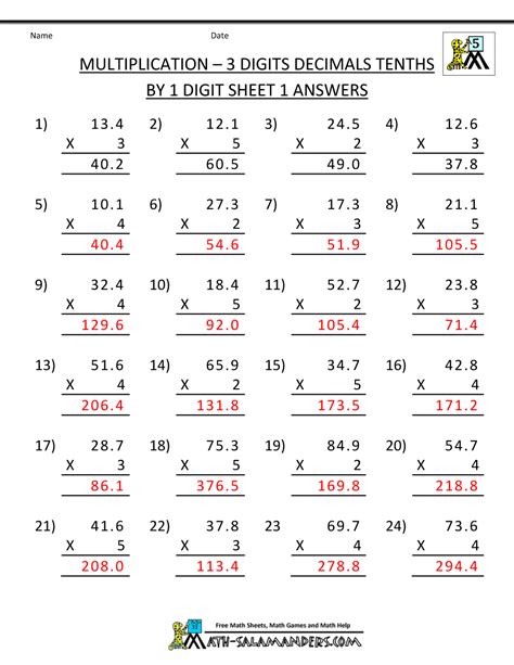 printable math worksheets  answer key   worksheets