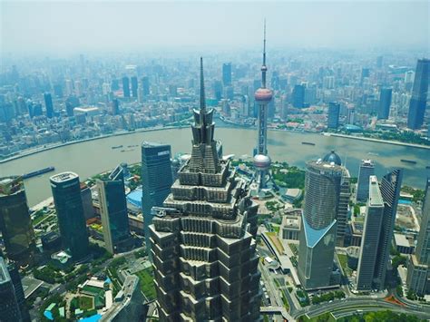 Premium Photo High Angle View Of Jin Mao Tower And Oriental Pearl Tower