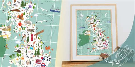 UK Map Illustrated Poster | Twinkl Art Gallery - Twinkl