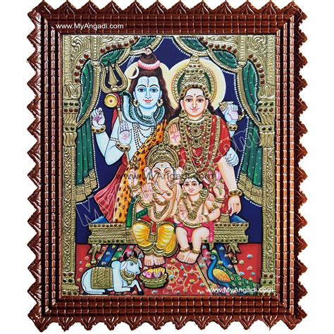 Shiva Parvathi Ganesha And Murugan Tanjore Painting