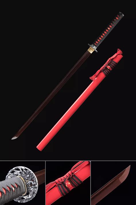 Red Ninja Sword Handmade Japanese Ninjato Ninja Sword Damascus Steel