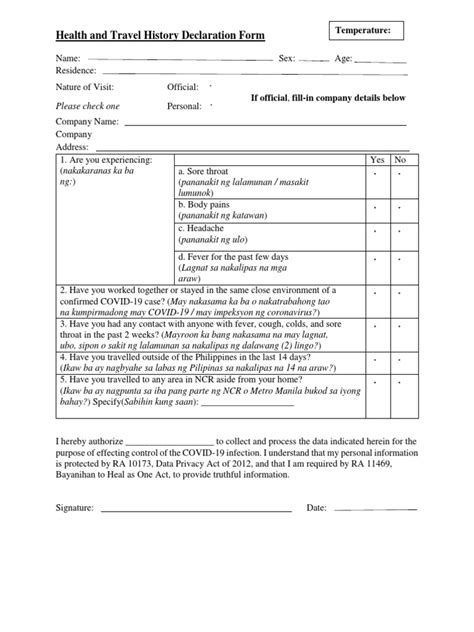 Health And Travel Declaration Form Pdf