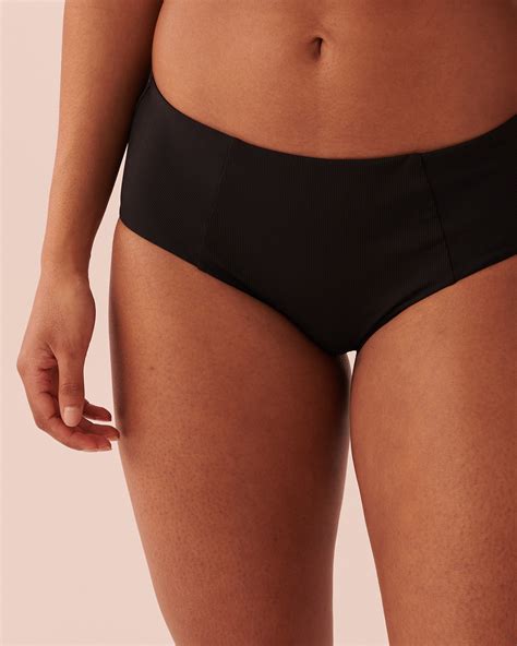 Rib Mid Waist Bikini Bottom Black La Vie En Rose