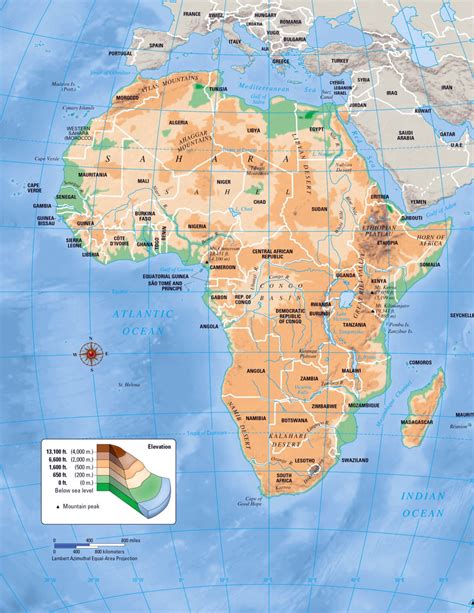 Large elevation map of Africa | Africa | Mapsland | Maps of the World