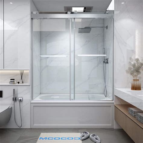 MCOCOD 60 In W X 66 In H Double Sliding Frameless Tub Door In Brushed