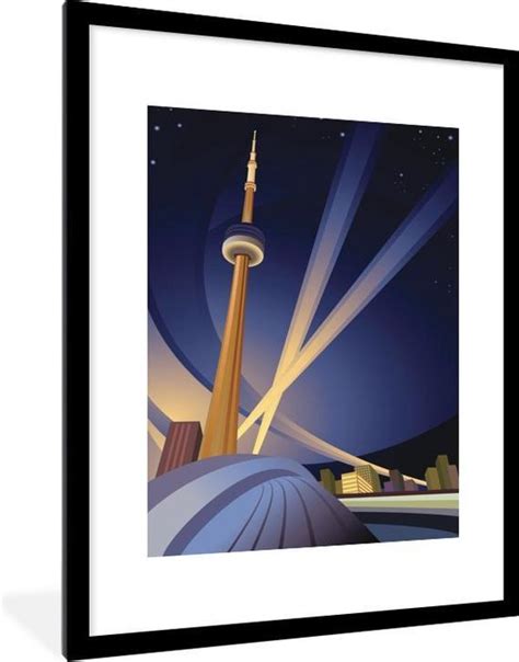 Fotolijst Incl Poster Tekening Van De CN Toren In Toronto In Canada