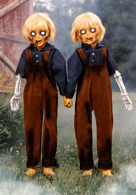 4ft Creepy Twin Boys Animatronic Halloween Prop Scary Animatronics