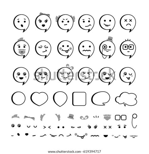 Set Outline Emoticons Emoji Isolated On Vector De Stock Libre De