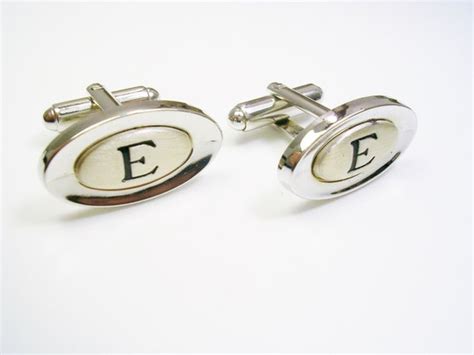 Initial E Cufflinks Shields Letter E Groom Best Man M Gem