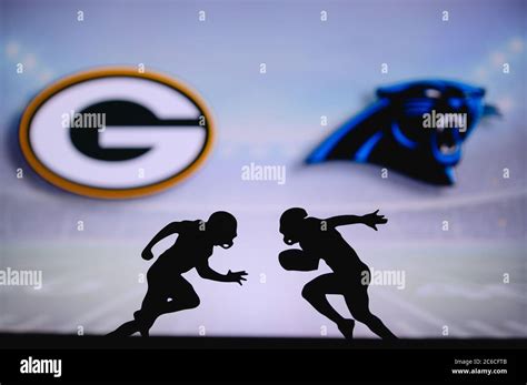 Green Bay Packers Vs Carolina Panthers Nfl Match Poster Two American Football Players