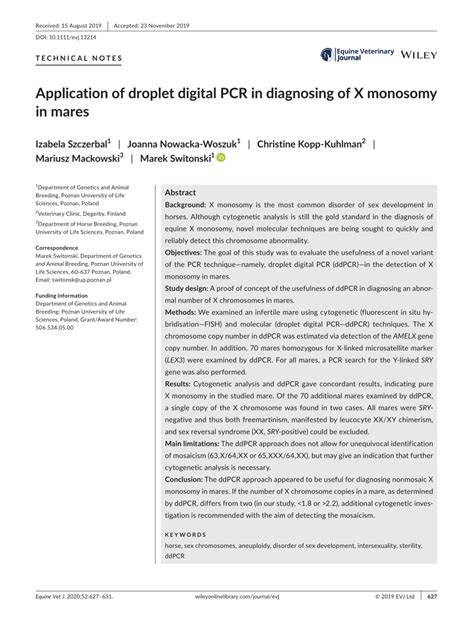 PDF Application Of Droplet Digital PCR In Diagnosing Of X Monosomy In