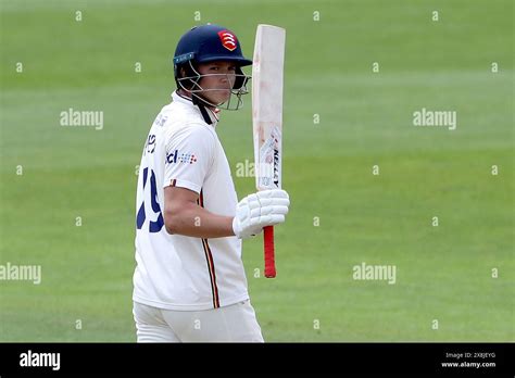 Michael Pepper Of Essex Raises His Bat To Celebrate Reaching His Fifty