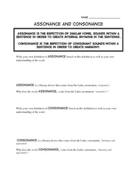 ASSONANCE AND CONSONANCE WORKSHEETS PDF