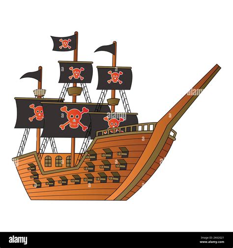 Cute Of Pirates Ship On Cartoon Version Vector Illustration Stock