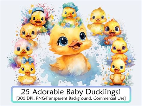 Watercolor Ducks Clipart Png Ducks Bundle Kawaii Ducks Cute Ducks