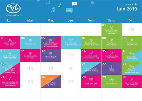 Calendrier marketing 2019 liste des événements en juin Marketing