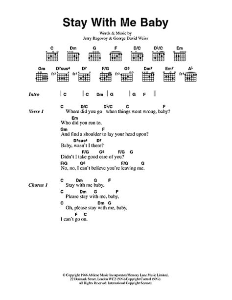 Stay With Me Baby Guitar Chordslyrics Print Sheet Music Now