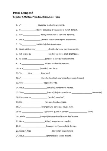 Passe Compose Worksheets Teaching Resources