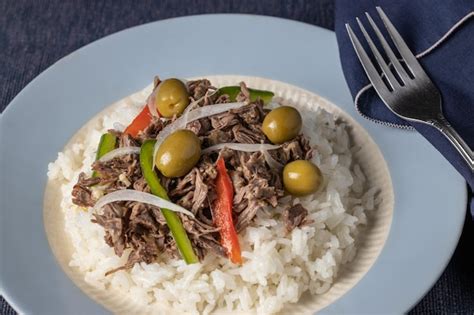 Premium Photo Close Up Of Shredded Meat With Rice Typical Cuban Food