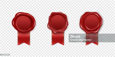 Vector 3d Realistic Vintage Red Stamp Wax Seal Set Isolated Sealing Wax Stamps Labels For