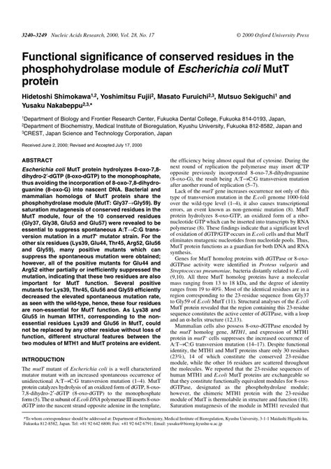 Pdf Functional Significance Of Conserved Residues In The