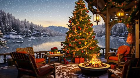 Cozy Christmas Porch Ambience Warm Christmas Jazz Music And Crackling