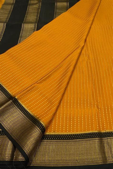 stunning yellow black mysore crepe silk saree