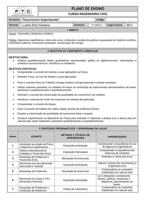 PDF PLANO DE ENSINO Engenharia Civil PLANO DE ENSINO CURSO