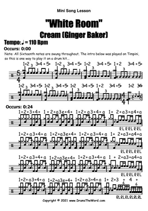 "White Room" (Cream) MINI-SONG LESSON - Free Video Drum Lesson & Sheet ...