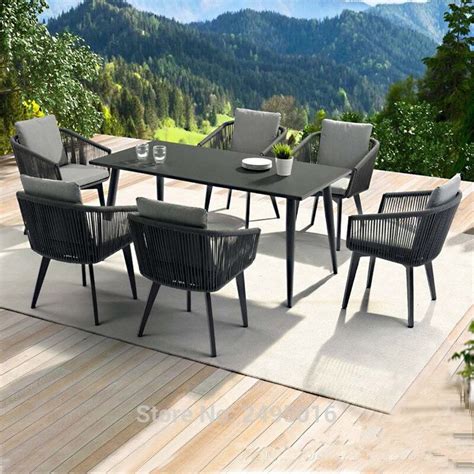 Piece Patio Woven Rope Furniture Dining Set Balcony Poolside Chat Set