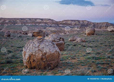 Beautiful Round Sandstones In Rocky Desert In Western Kazakhstan Stock