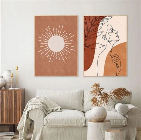 Scandinavian Abstract Sun Moon Boho Canvas Painting Prints And Posters Line Drawing Nude Woman