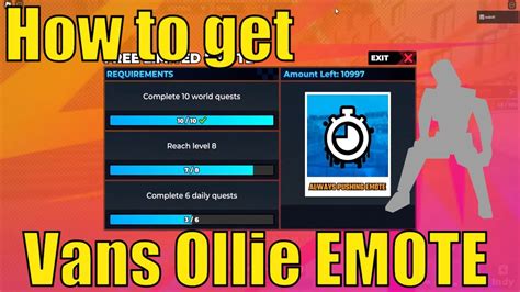 Free Emote How To Get Vans Ollie Emote In Vans World Only K