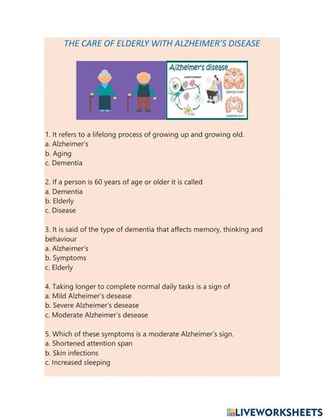 The Care Of Elderly With Alzheimers Disease Worksheet Live Worksheets